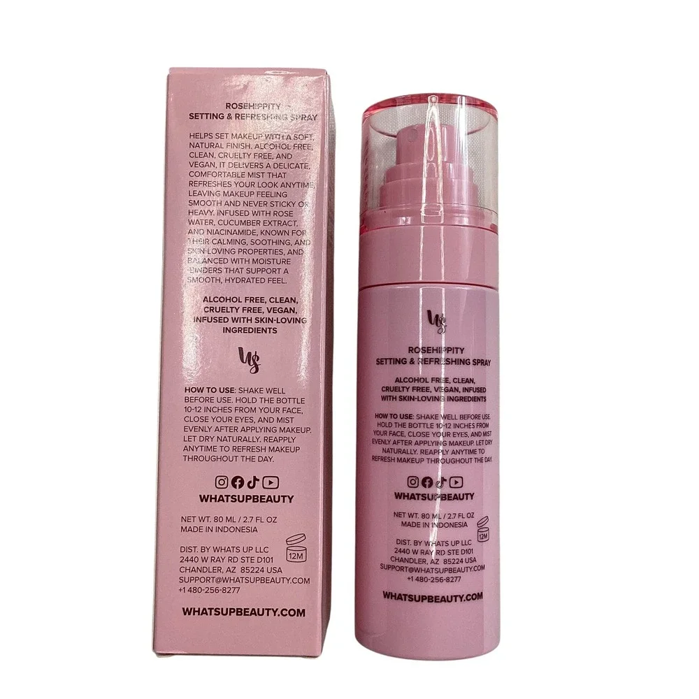 Whats Up Beauty Rosehippity Setting & Refreshing Spray 80ml 2.7oz Vegan Pink Box